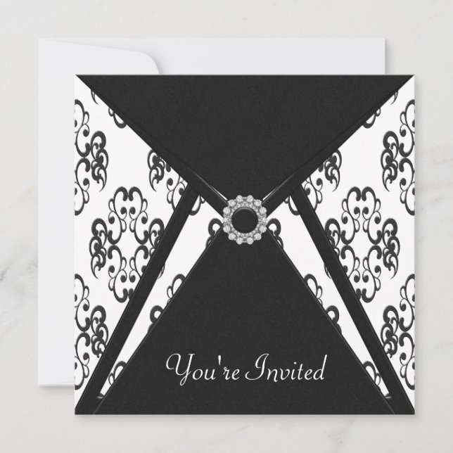 All Occasion Black Damask Party Invitation (Front)