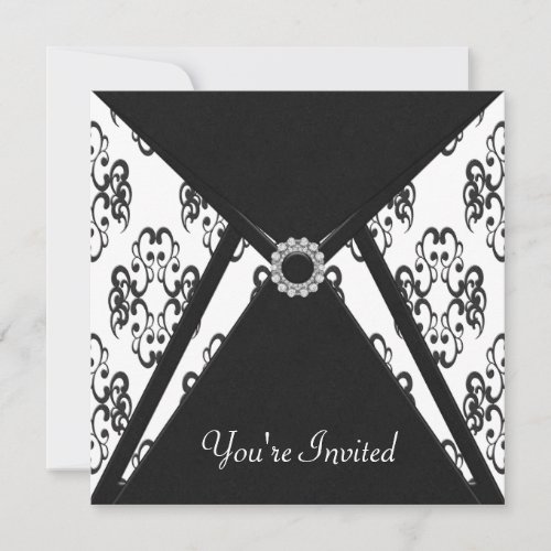 All Occasion Black Damask Party Invitation