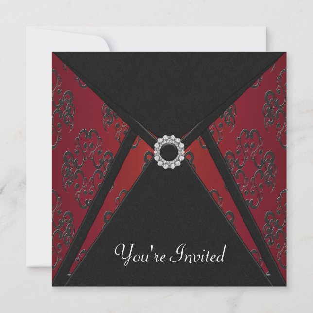 All Occasion Black Damask Red Invitation Template (Front)