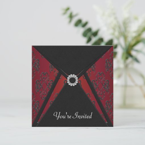 All Occasion Black Damask Red Invitation Template | Zazzle
