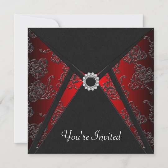 All Occasion Black Damask Red Invitation Template