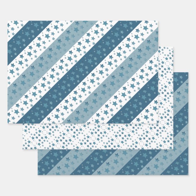 All Occasion Blue Star Print Gift Wrap (Set)