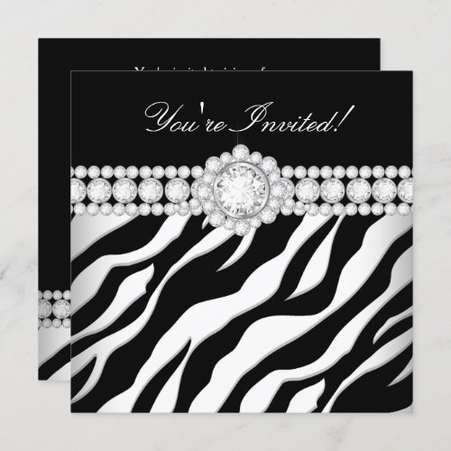 All Occasion Diamond Trim Black White Zebra Party Invitation