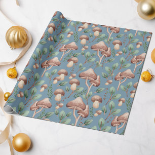 All Occasion Dusty Blue Eucalyptus Forest Mushroom Wrapping Paper