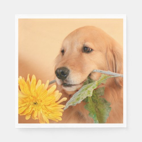 All Occasion Golden Retriever Dog With Flower Paper Napkins