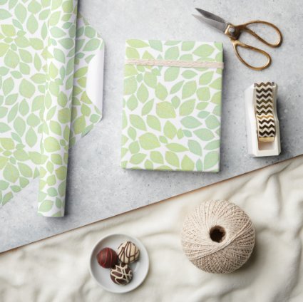 All Occasion Green Leaf Pattern White Background Wrapping Paper