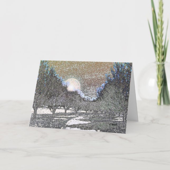 All Occasion Greeting Card-Moon Rise Over Trees Card (Front)