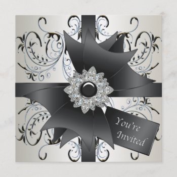All Occasion Ivory Blue Black Party Invitation by decembermorning at Zazzle