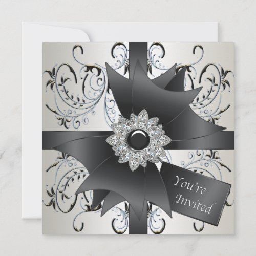 All Occasion Ivory Blue Black Party Invitation