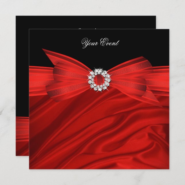 All Occasion Luxury Red Bow Black Party Invitation (Front/Back)
