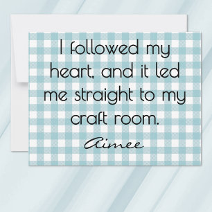 All-Occasion Name Blue and White Gingham Flat Note Card