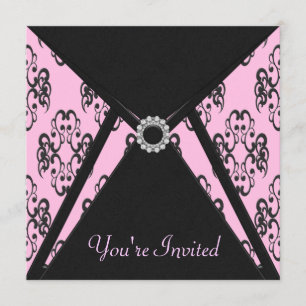 All Occasion Pink Black Damask Invitation Template