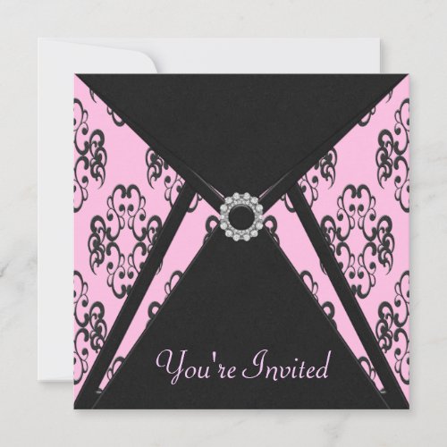 All Occasion Pink Black Damask Invitation Template