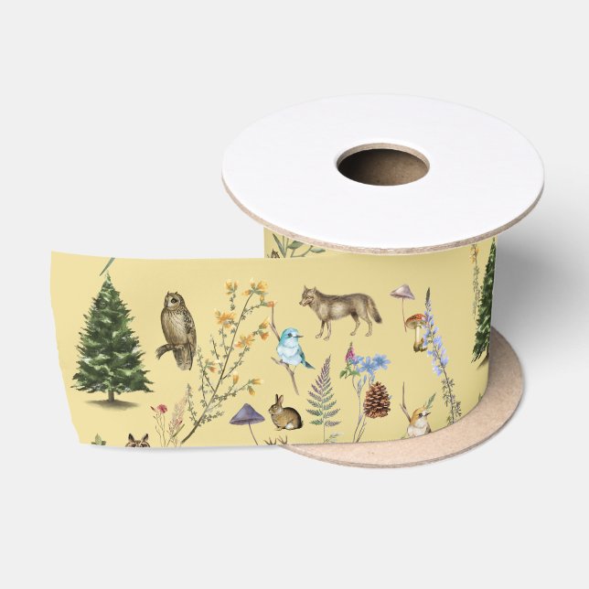 All Occasion Woodland Animals Plants Gold Satin Ribbon (Spool)