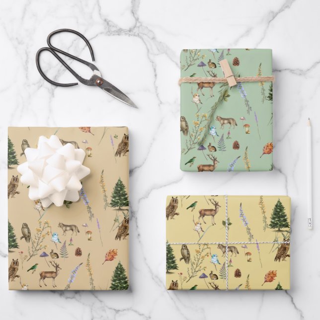 All Occasion Woodland Animals Plants Multicolor Wrapping Paper Sheets (Front)