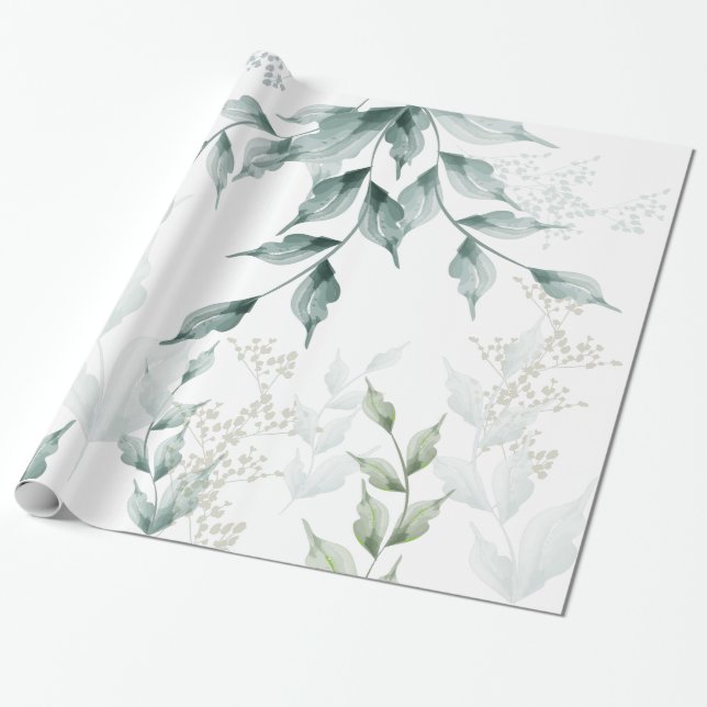 All Occasion Wrapping  Grayed Jade Green Botanical Paper (Unrolled)