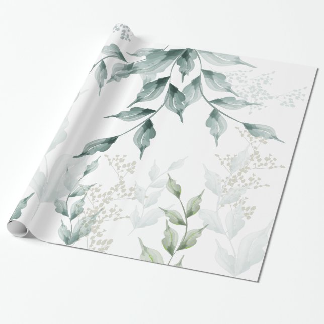 All Occasion Wrapping  Grayed Jade Green Botanical Wrapping Paper (Unrolled)
