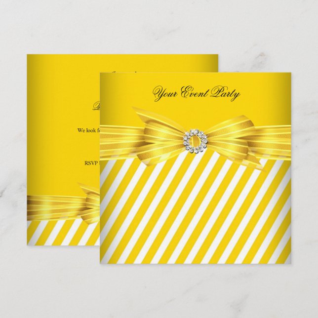 All Occasion Yellow White Stripe Event Party Invitation (Front/Back)