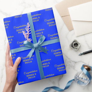 All-Occasions Elegant. Personalized Blue & Gold Wrapping Paper