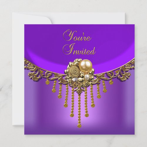 All Occasions Elegant Purple Gold Party Jewel 2 Invitation