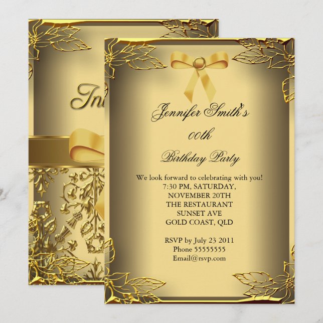 All Occasions Elite Elegant Party Gold Damask Invitation (Front/Back)