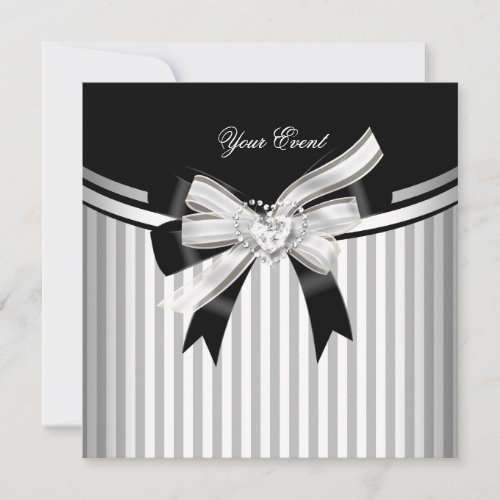 All Occasions Gray Black White Stripe Party Invitation