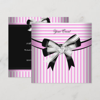 All Occasions Pink Black White Stripe Party (2) Invitation