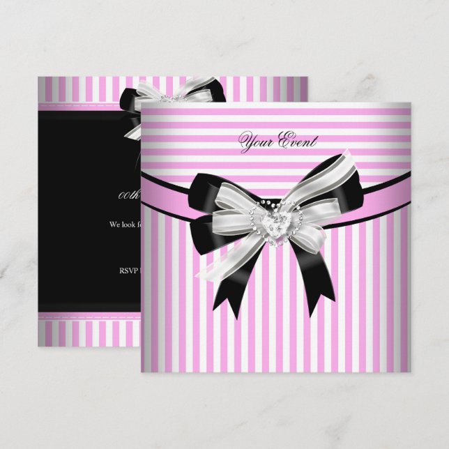All Occasions Pink Black White Stripe Party (2) Invitation (Front/Back)