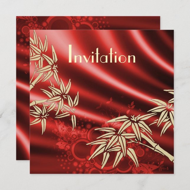 All Occasions Silk Red Bamboo Invitation (Front/Back)