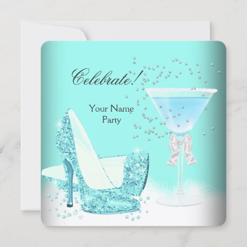 All Occasions Teal Blue Margarita High Heels Party Invitation