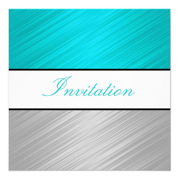 All Occasions Turquoise Silver Stripes Party Personalized Invites