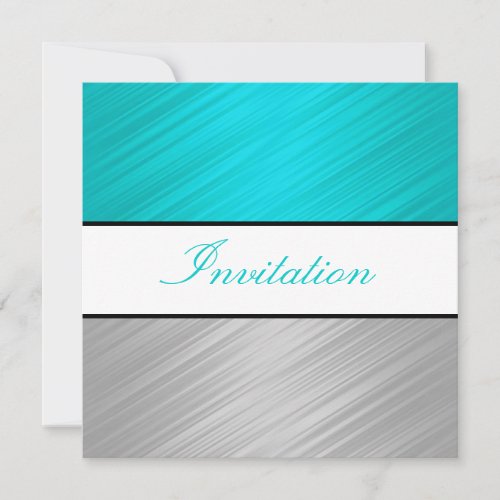 All Occasions Turquoise Silver Stripes Party Invitation
