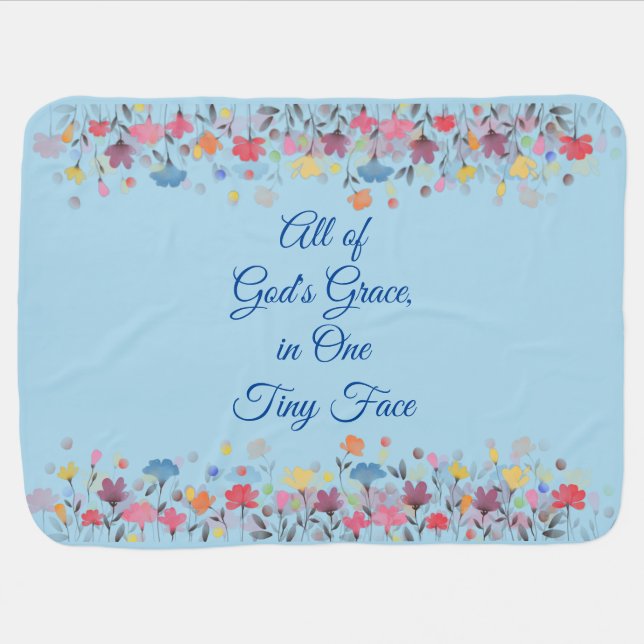 All of Gods Grace in One Tiny Face Blue Floral Bab Baby Blanket (Horizontal)