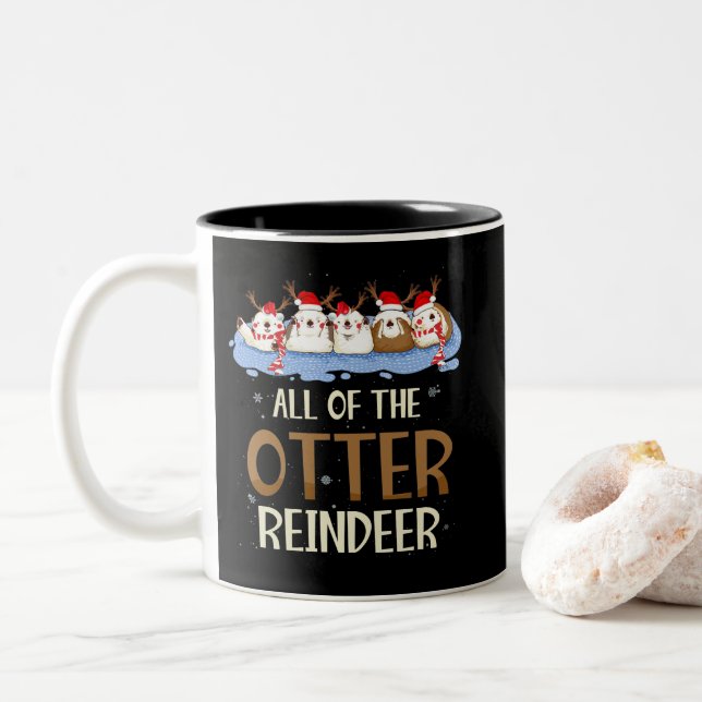 All of the Otter Reindeer Christmas Funny Cute Two-Tone Coffee Mug (With Donut)