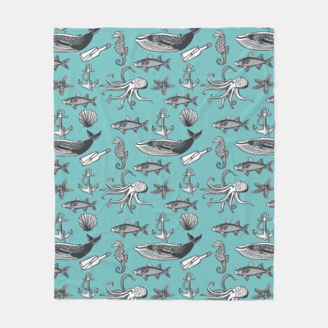 All Of The Sea Pattern Fleece Blanket (Front)