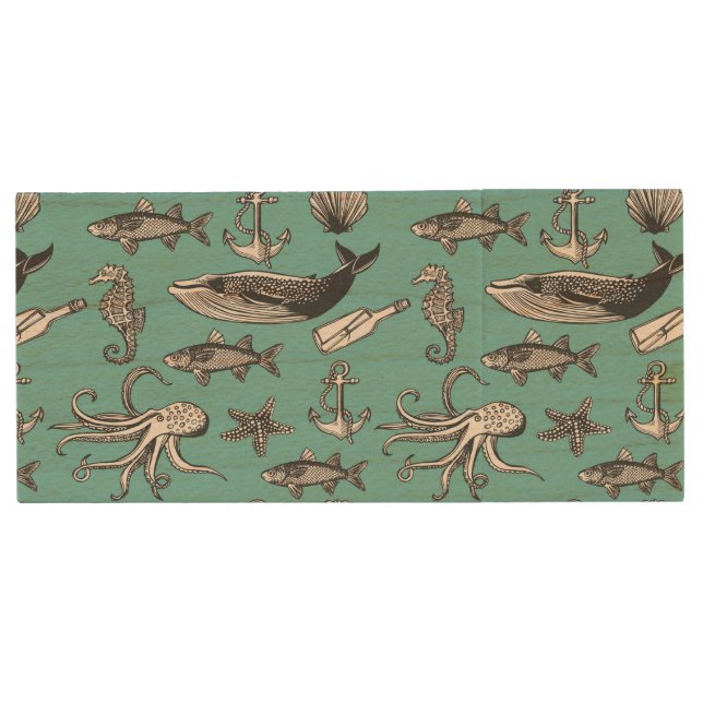 All Of The Sea Pattern Wood USB Flash Drive (Front)