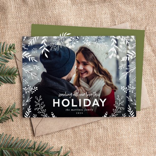 All Our Love Botanical Overlay Photo Holiday Card