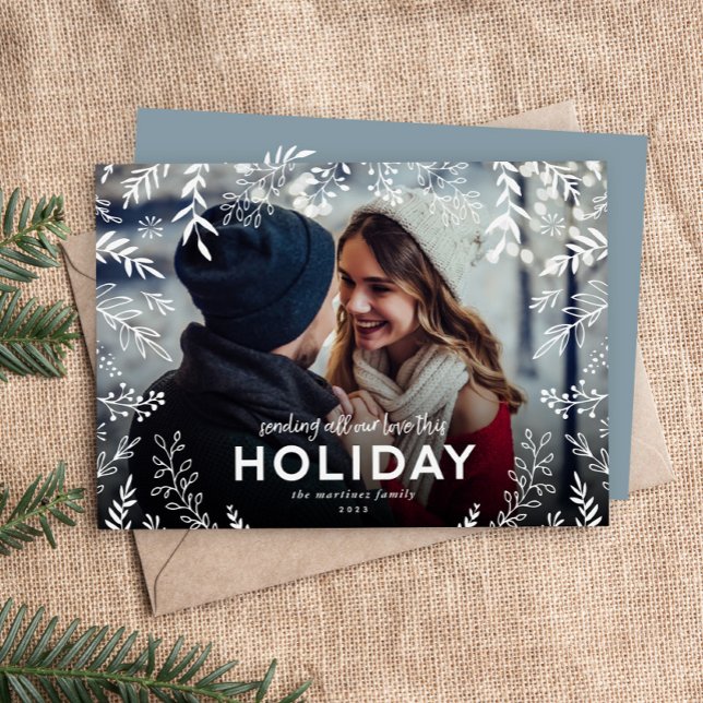 All Our Love Botanical Overlay Photo Holiday Card (Creator Uploaded)