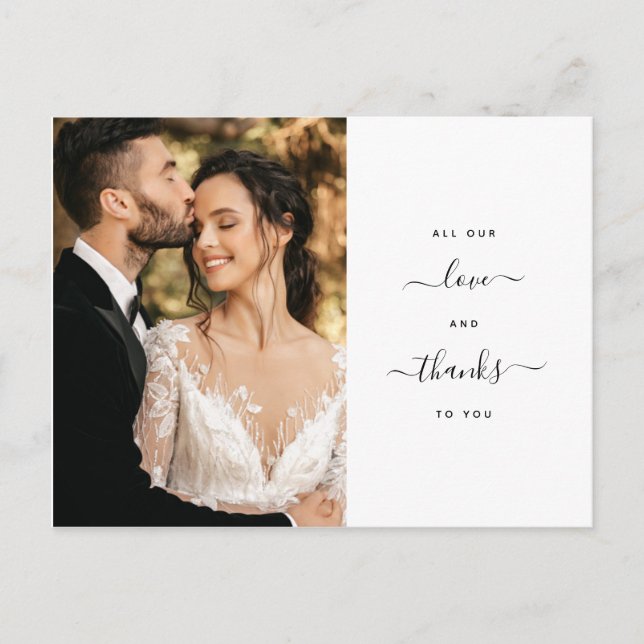 All Our Love Modern Script Thank you Photo Wedding Postcard (Front)
