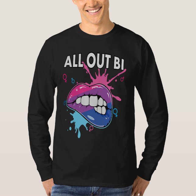 All Out Bi Flag Bisexual Rainbow Pride Bisexuality T-Shirt (Front)