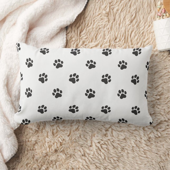 All Over Animal Paw Print Black and White Lumbar Pillow (Blanket)