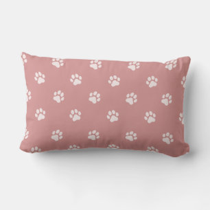 All Over Animal Paw Print Blush Pink Lumbar Pillow