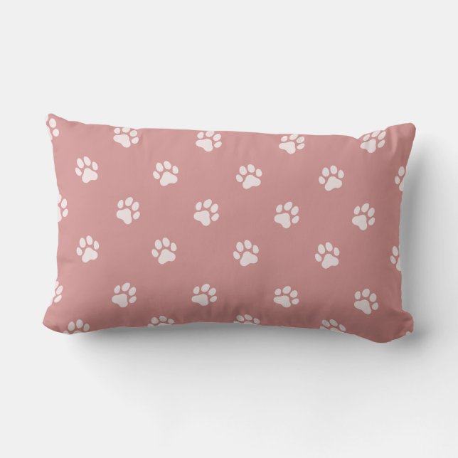 All Over Animal Paw Print Blush Pink Lumbar Pillow (Back)