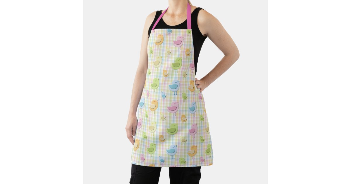 AllOver Apron Chicks on Pastel Plaid Zazzle
