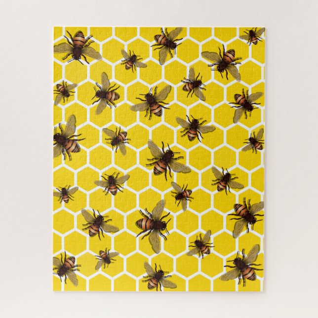 All Over Bees on Honeycomb Design Jigsaw Puzzle (Vertical)