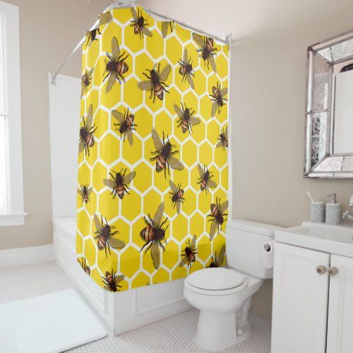 All Over Bees on Honeycomb Shower Curtain