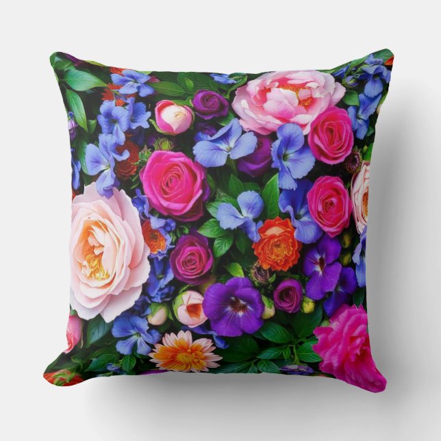 All Over Colorful Floral Throw Pillow (Front)