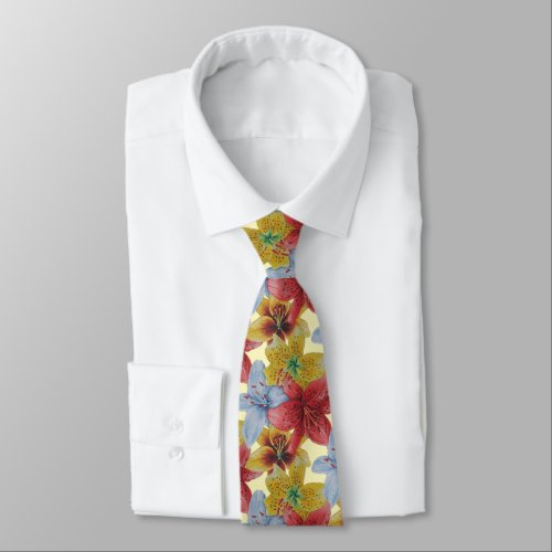all over colorful lily flower pattern floral neck tie