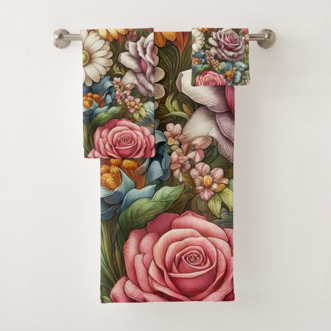 All Over Floral Design Bath Towel Set (Insitu)