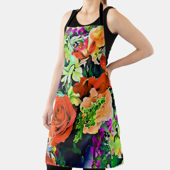 All-Over Floral Tropical Flower Print  Apron (Insitu)